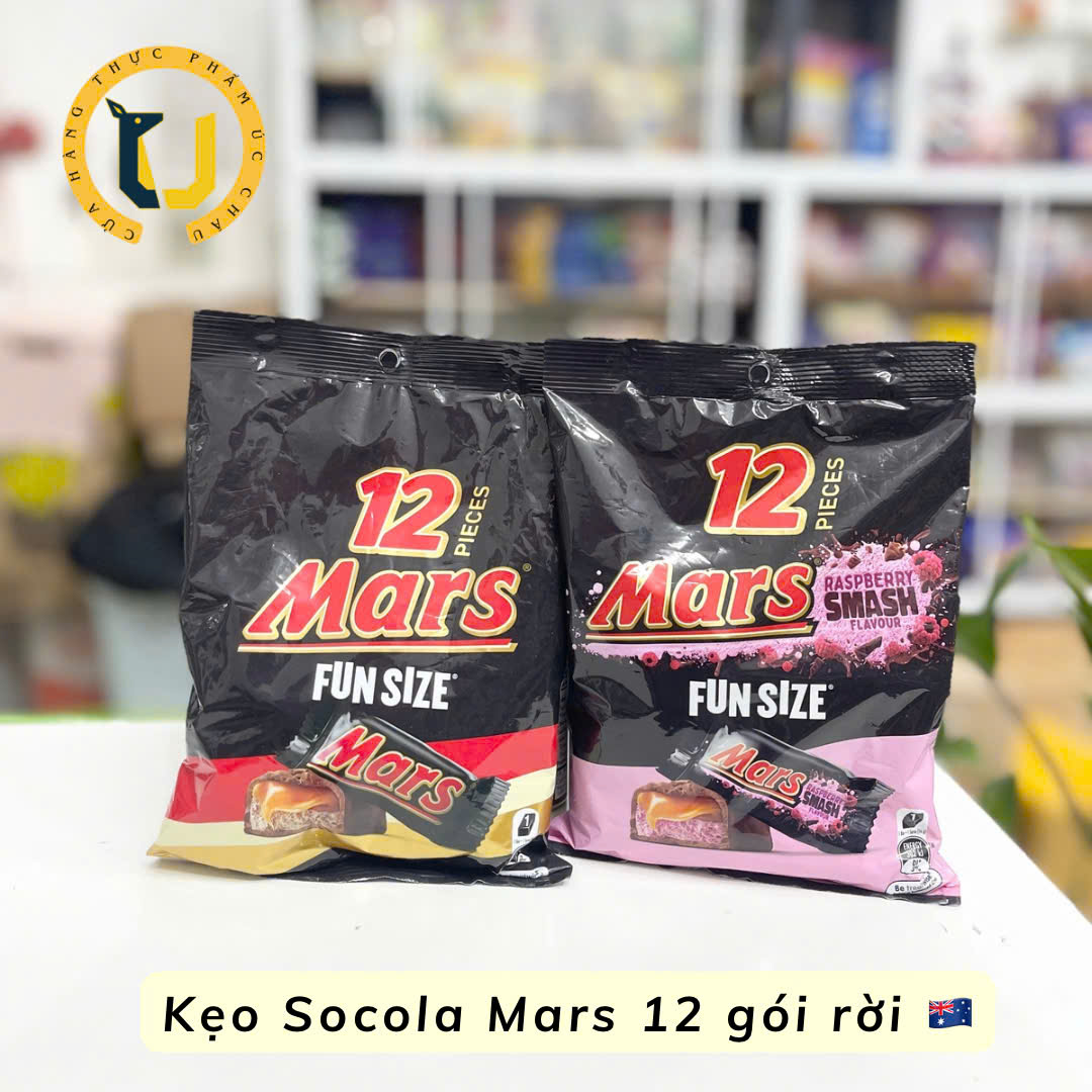 (HÀNG ÚC) Kẹo socola nhân caramel và smashmallow MARS FUNSIZE/ RASPBERRY Smash gói 12 viên rời