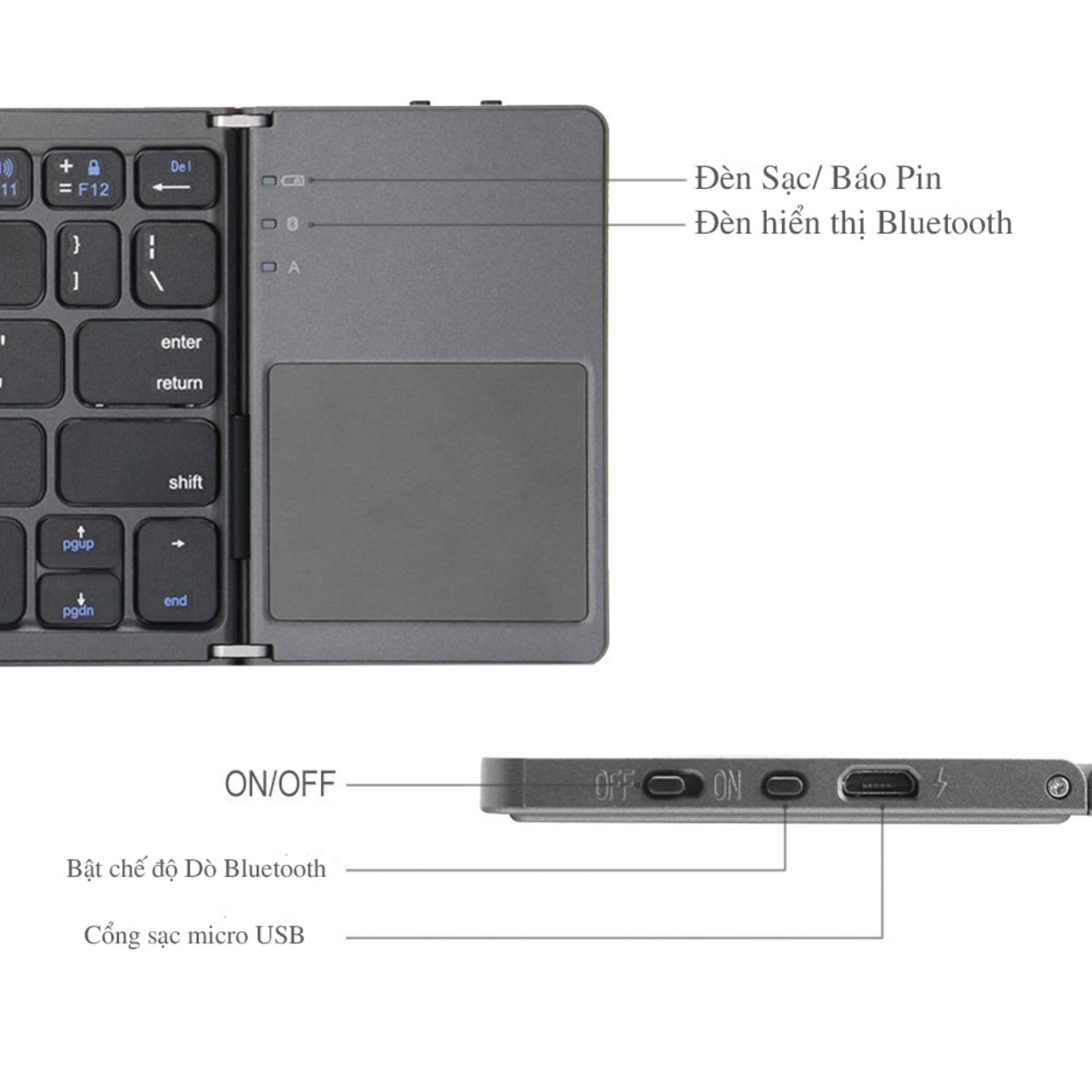 Bàn phím kiêm chuột không dây Bluetooth gấp gọn cho điện thoại/ máy tính bảng/ PC/ Laptop/ Android box Tặng kèm Đầu đọc thẻ xoay đa năng