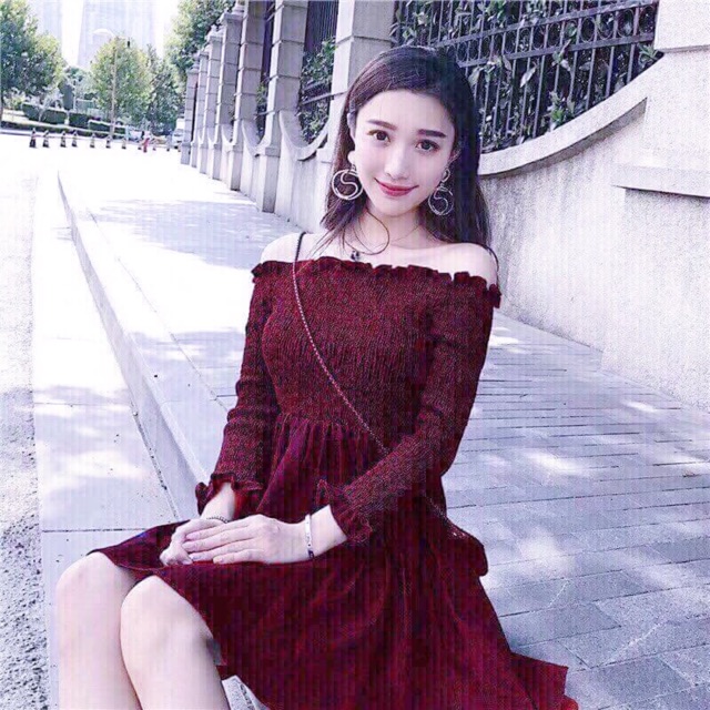 ĐẦM ĐỎ TAY DÀI, TRỄ VAI (có ảnh thật) MS155