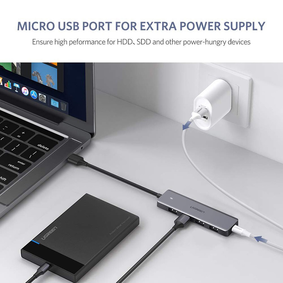 Bộ chia USB 3.0 ra 4 cổng Ugreen 50985 có nguồn phụ  - HapuStore