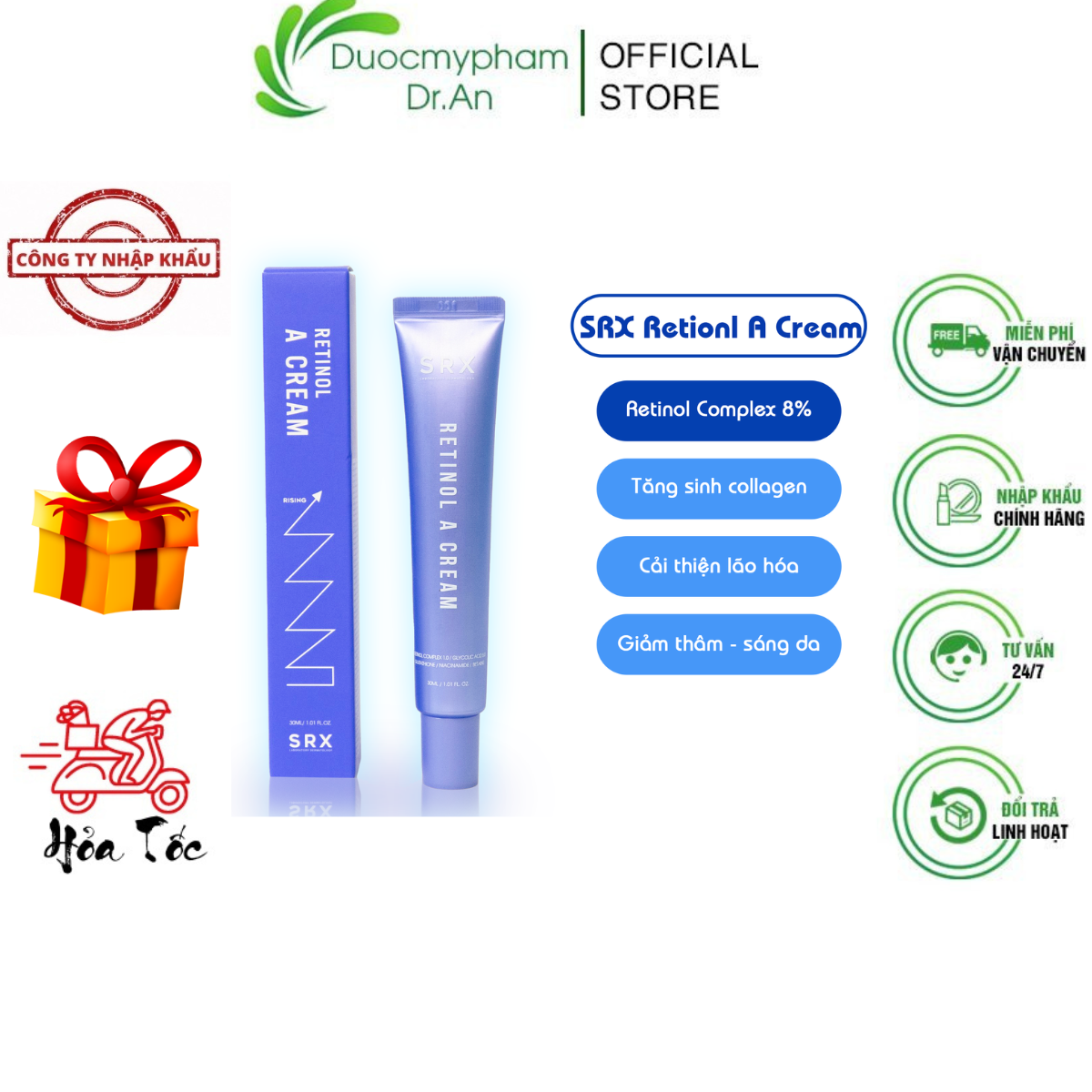 SRX Retinol A cream for skin renewal, rejuvenation, moisturizing after peeling for all skin types 30ml-duocmyphamdran