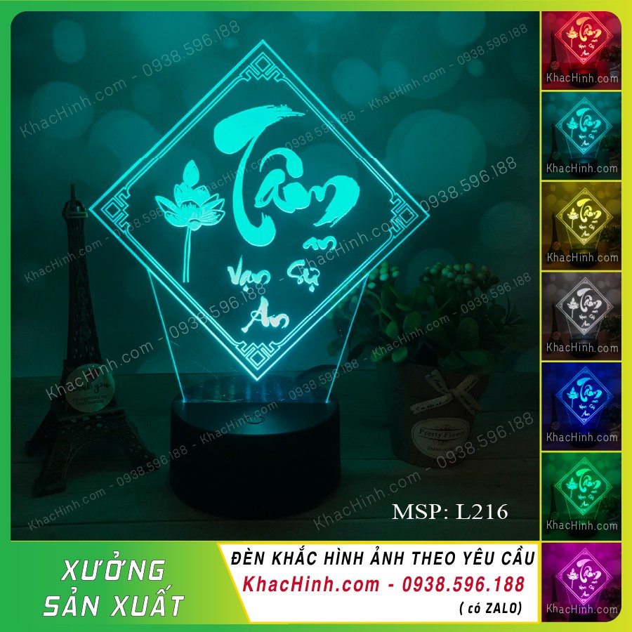 Đèn thư pháp chữ Tâm , đèn tranh thư pháp chữ Tâm, đèn decor, thiết kế và khắc hình theo yêu cầu,quà tặng sinh nhật, quà tặng khách hàng… khachinh.com