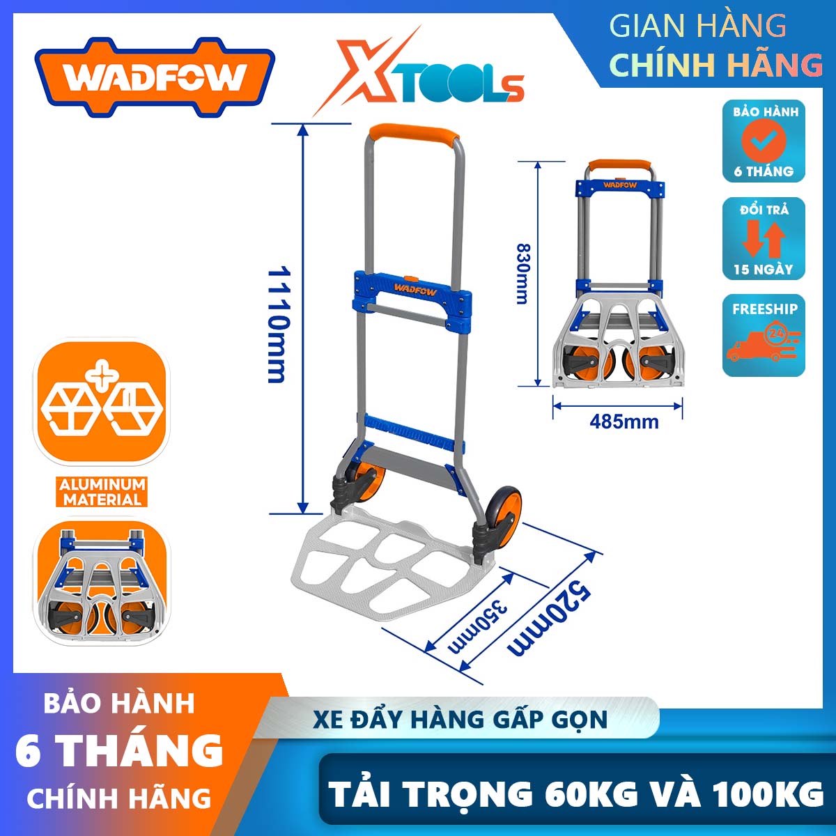 Wasfow 2 Wheel foldable trolley 60-100kg, multi-function folding shopping trolley, sturdy steel sheet pipe