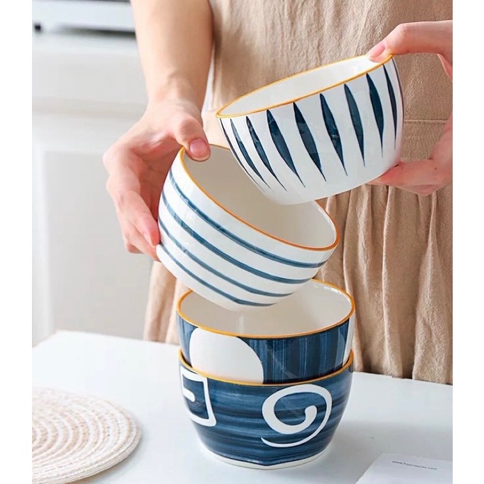 Bát sứ ăn cơm, chén bát ăn chè đế vuông phong cách Nhật Bản cao cấp
