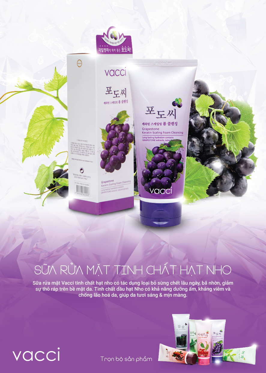 Sữa rửa mặt kiểm soát nhờn tinh chất Hạt nho VACCI 180 ml