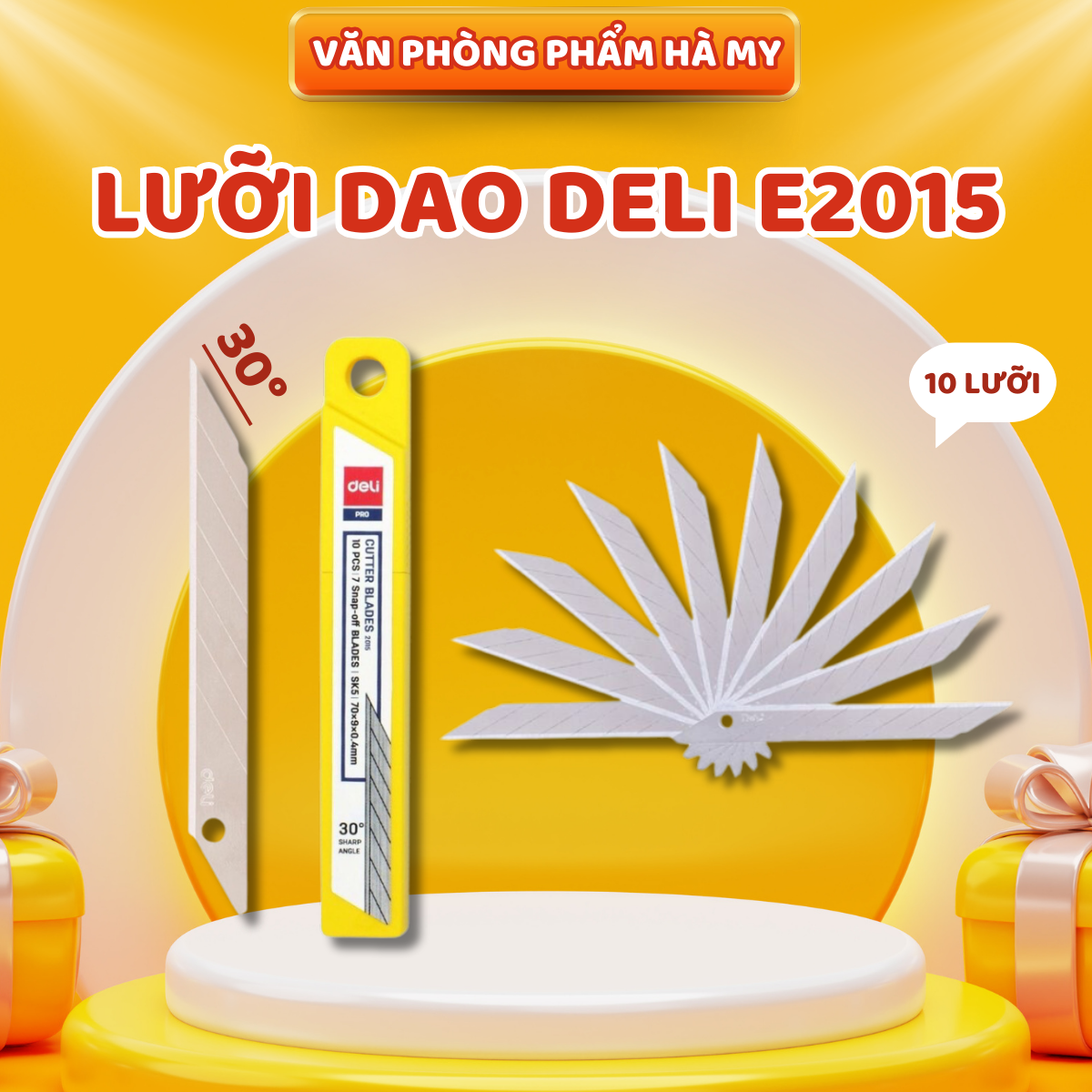 Hộp 10 Lưỡi Dao Rọc Giấy Nhỏ 30 độ SK5 Deli E2015