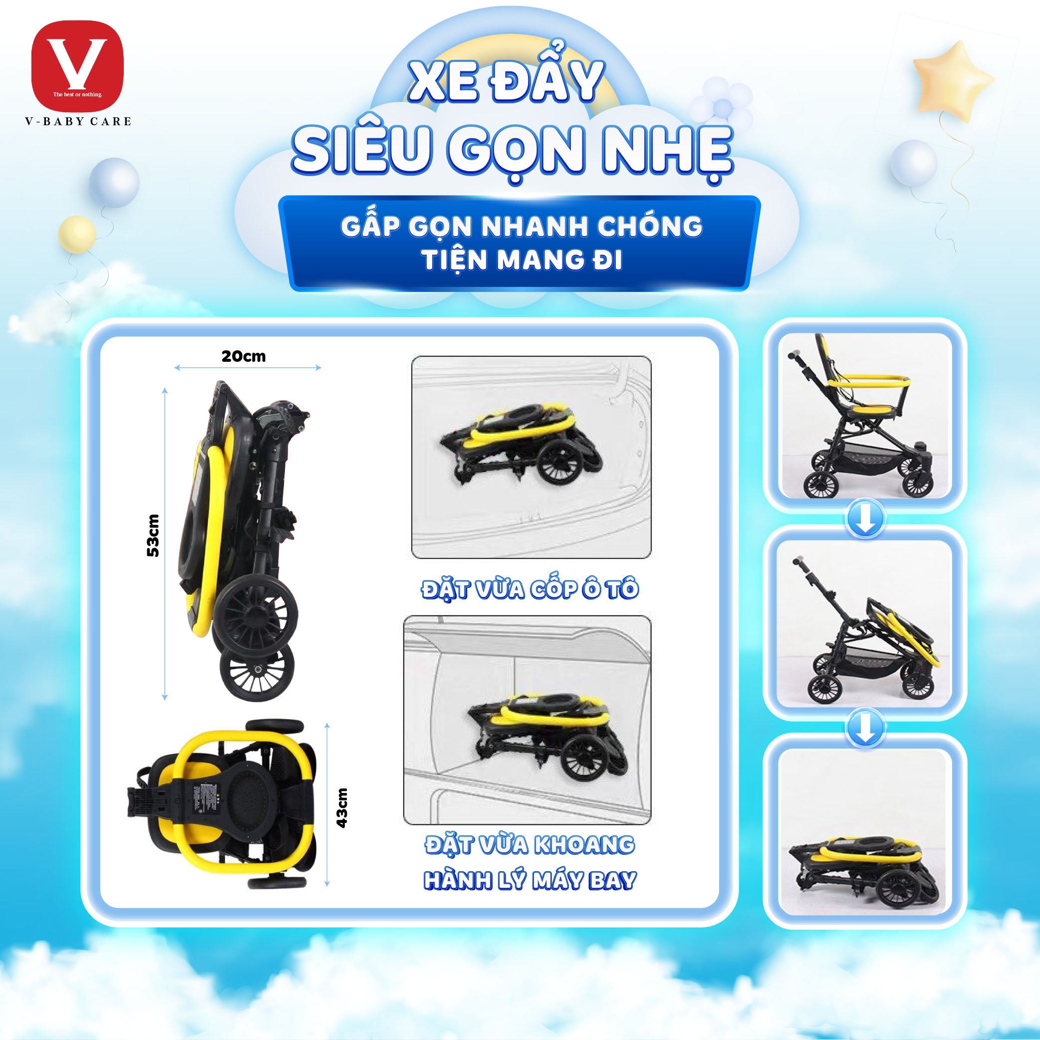 Xe Đẩy Du Lịch Gấp Gọn, Đảo Chiều Cho Bé V-BABY Q2