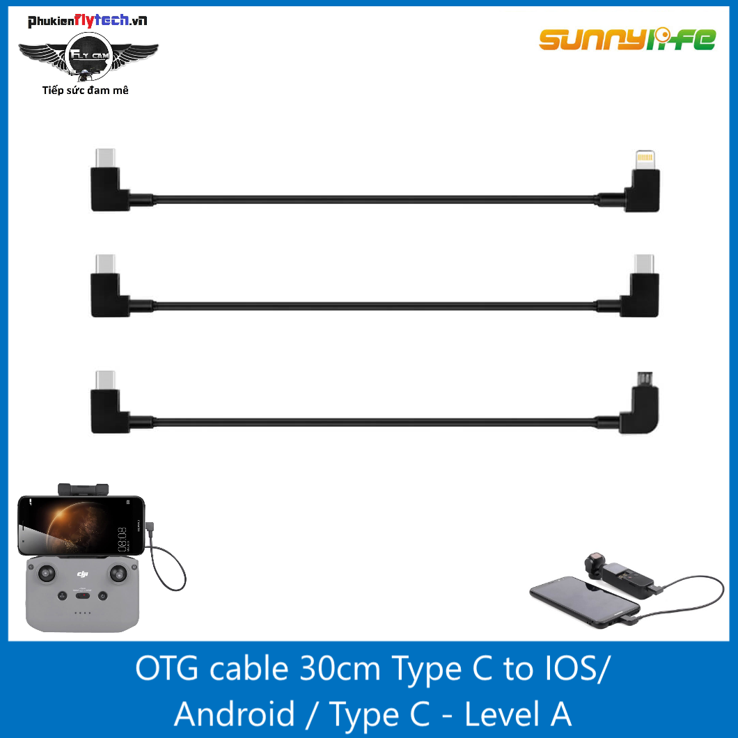 Cáp kết nối OTG Type C to IOS / Android / Type C - OTG Type C to IOS / Android / Typc C connection cable - Sunnylife - Giúp kết nối nối tay khiển với điển thoại, với 3 loại IOS, Type C, Android - Dây cáp chắc chắn, kết nối ổn định