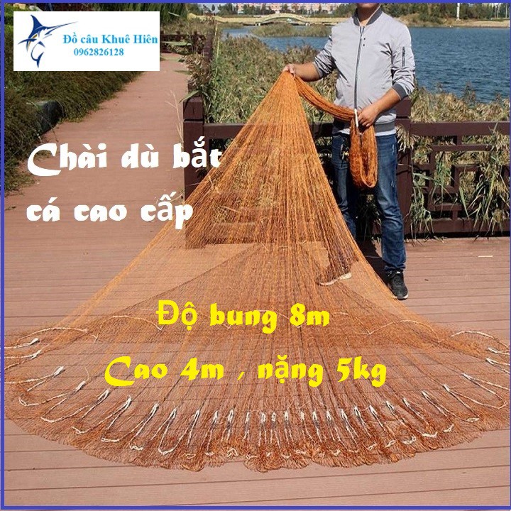 Chài Dù Bắt Cá Cao Cấp Bung 8m nặng 5kg mắt thưa chuyên đánh bắt thủy sản, chì đúc, mắt lưới dai, bền  (cam kết đổi trả