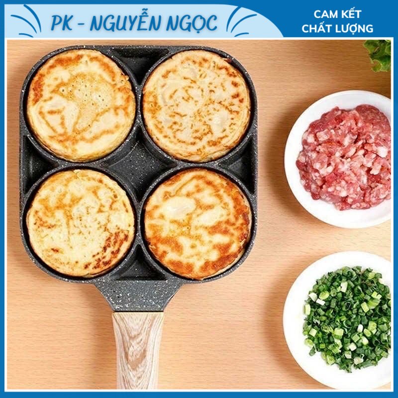 Chảo đá chống dính 3 ngăn và 4 ngăn chiên trứng - làm bánh đa năng siêu bền sử dụng mọi loại bếp.