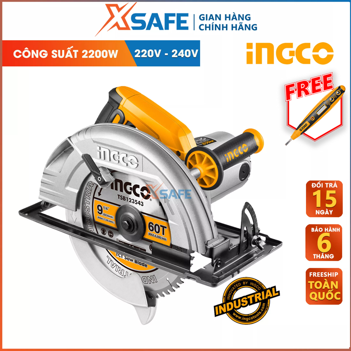 Máy cưa gỗ cầm tay ingco cs2358 máy cưa đĩa công suất 2200w, điện thế 220v, kích thước lưỡi 235x25.4mm, tốc độ 3800rpm, khả năng cắt sâu 80mm có tấm che bảo vệ lưỡi, tặng kèm 1 lưỡi cưa 60 răng và chổi than, máy c
