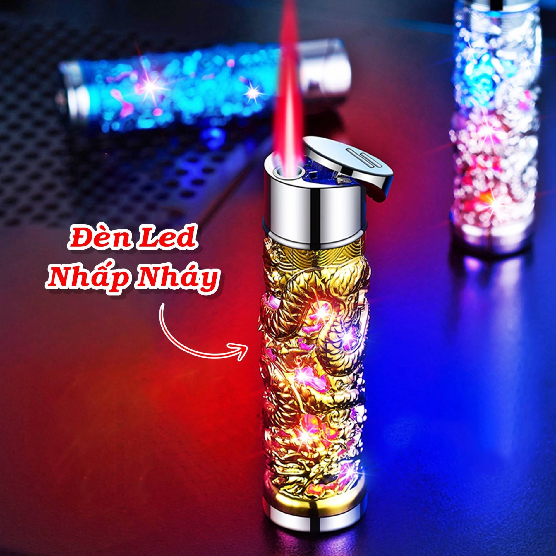 BẬT LỬA KHÈ HÌNH TRỤ RỒNG NỔI (CÓ ĐÈN LED NHẤP NHÁY) FULLBOX