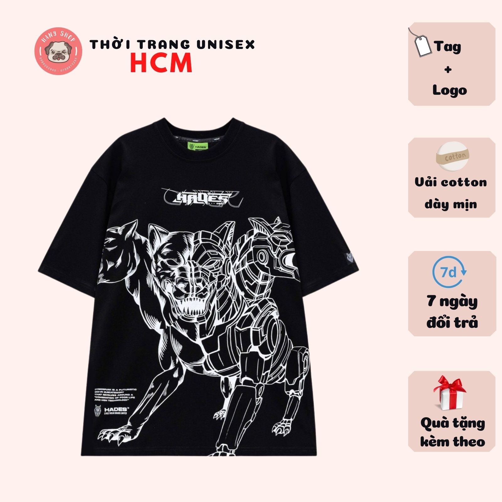 Áo thun tay lỡ form rộng Hades Cerberus Tee phong cách unisex cho cả nam nữ vải wash dày mịn có tem mạc Hades đầy đủ hình in to và cực bền AL119 Thời trang Unisex HCM