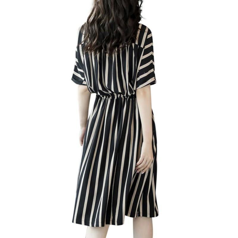 Đầm Chiffon trắng đen họa tiết sọc đứng HLS006