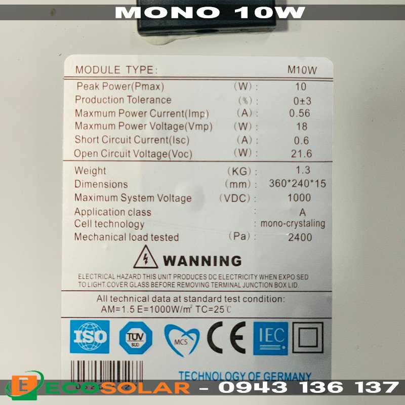 Pin năng lượng mặt trời poly 10w-18v (bảo hành 12 năm)