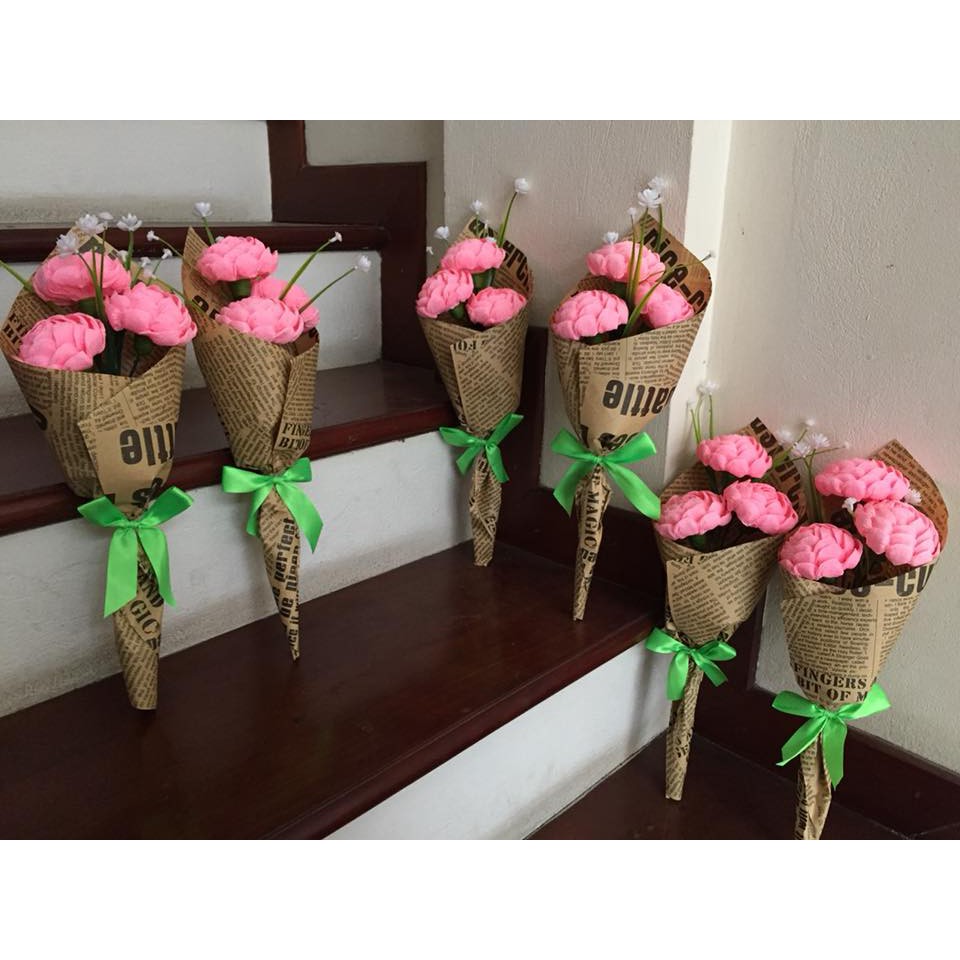 BÓ HOA GIẤY NHÚN 3 BÔNG CỰC ĐẸP