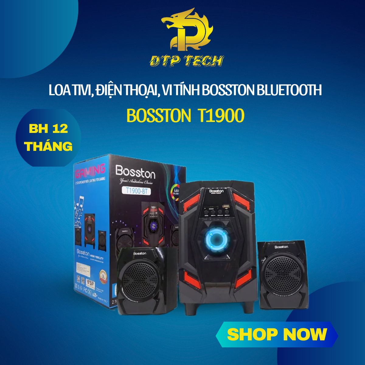 Loa 2.1 bosston t1900-bt có bluetooth, led, công suất 40w