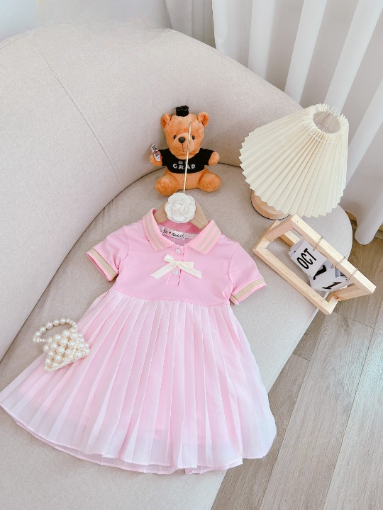 Váy bé gái xếp li 2 lớp nơ