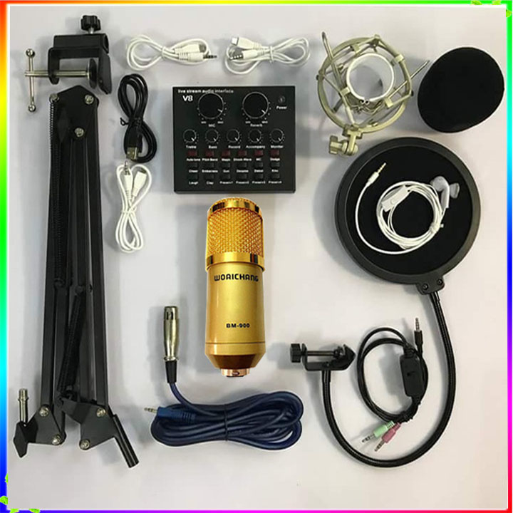 Combo bộ thu âm tại nhà Phòng Thu Chuyên Nghiệp Trọn bộ combo micro thu âm giá rẻ Hát live stream karaoke - Trọn bộ Micro thu âm BM900 + Soundcard V8 và phụ kiện Top 5 bộ Micro livestream thu âm tốt nhat