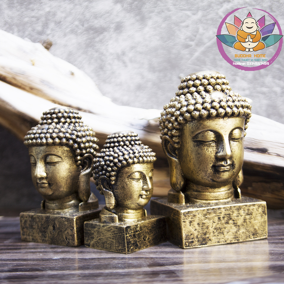 (MẪU MỚI ĐẸP)Tượng đầu Phật Thích Ca Mâu Ni trang trí màu vàng đồng size nhỏ- trung- lớn