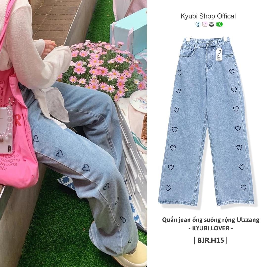 [Voucher 12% Đơn 149K] Quần jeans nữ suông cạp cao ulzzang KYUBI LOVER - quần jean ống rộng lưng cao Kyubi BJR15