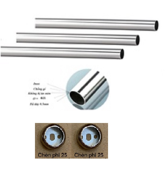 thanh treo tủ áo inox Φ25 (thanh inox 1.2m. 1m, 0,8m, 0.6m, 0,4M )