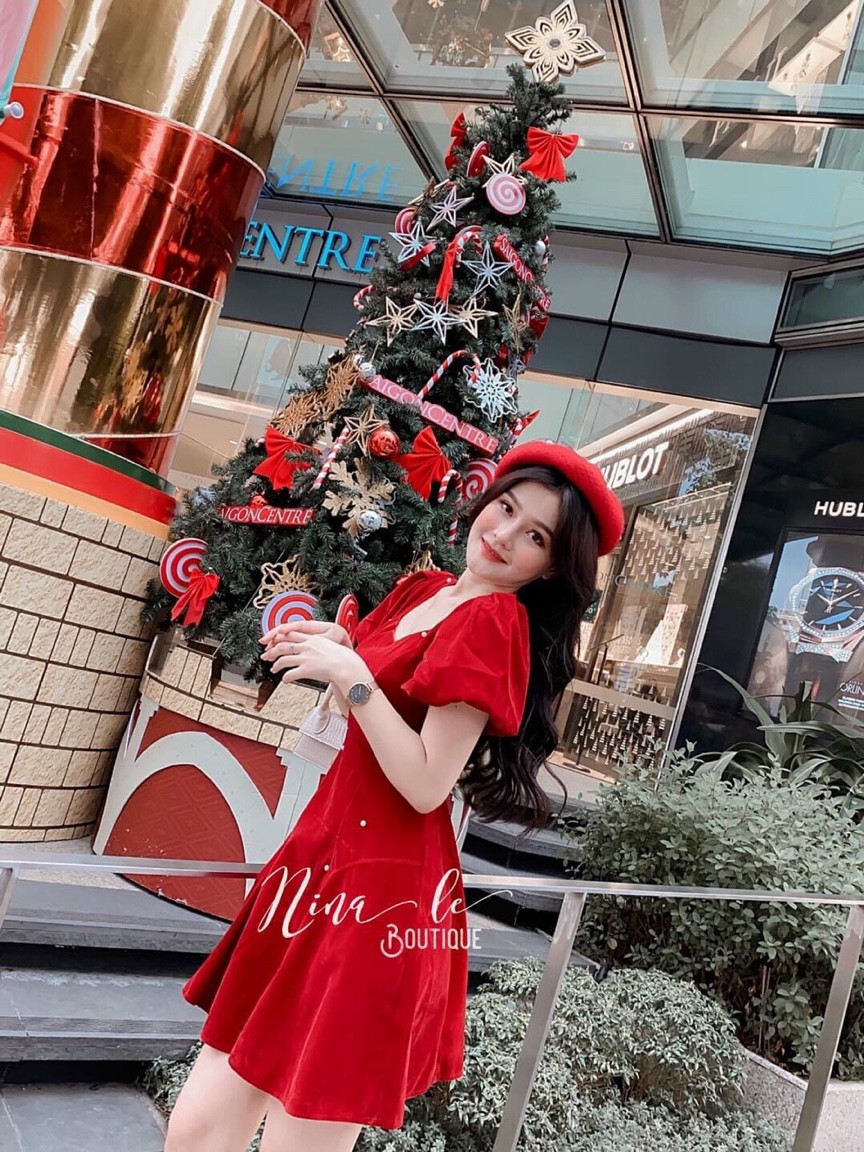 ĐẦM ĐỎ ĐÍNH CƯỜM TAY PHỒNG THỜI TRANG KIPI