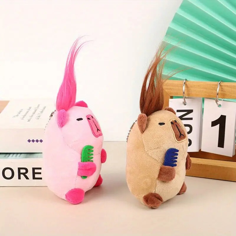 Móc khoá Capybara chuột lang bông có tóc cặp đôi vô tri có tóc hài hước.