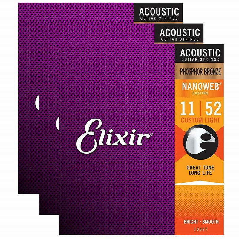 Bộ dây đàn Elixir Acoustic Guitar Strings Phosphor Bronze with NANOWEB Custom Light 11-52 (16027)