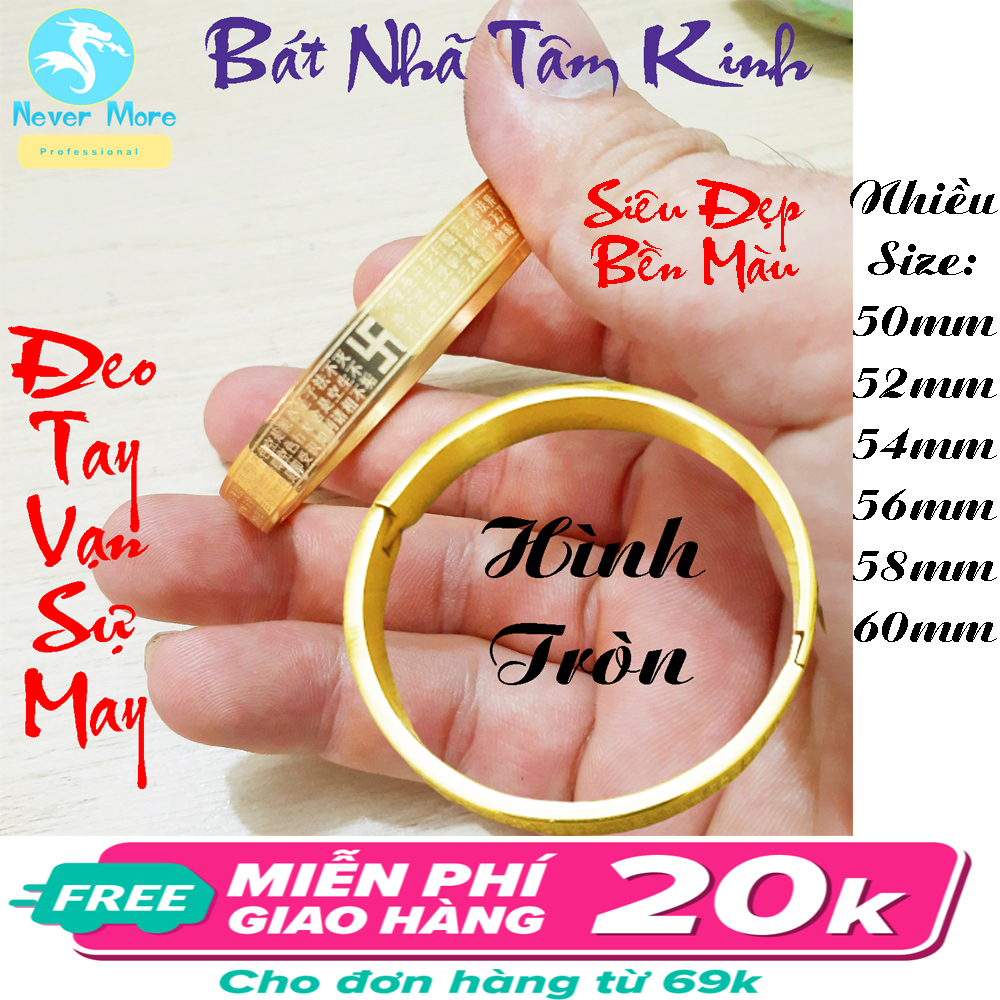 Vòng tay titan bát nhã tâm kinh cao cấp hình tròn mạ 18k - đẹp, bền màu - đeo tay vạn sự may