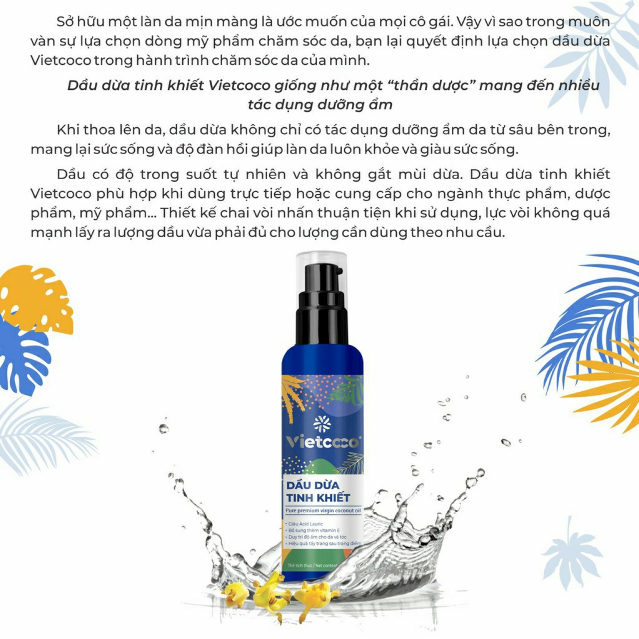 Dầu Dừa Tinh Khiết Organic Dạng Xịt 130ml Vietcoco