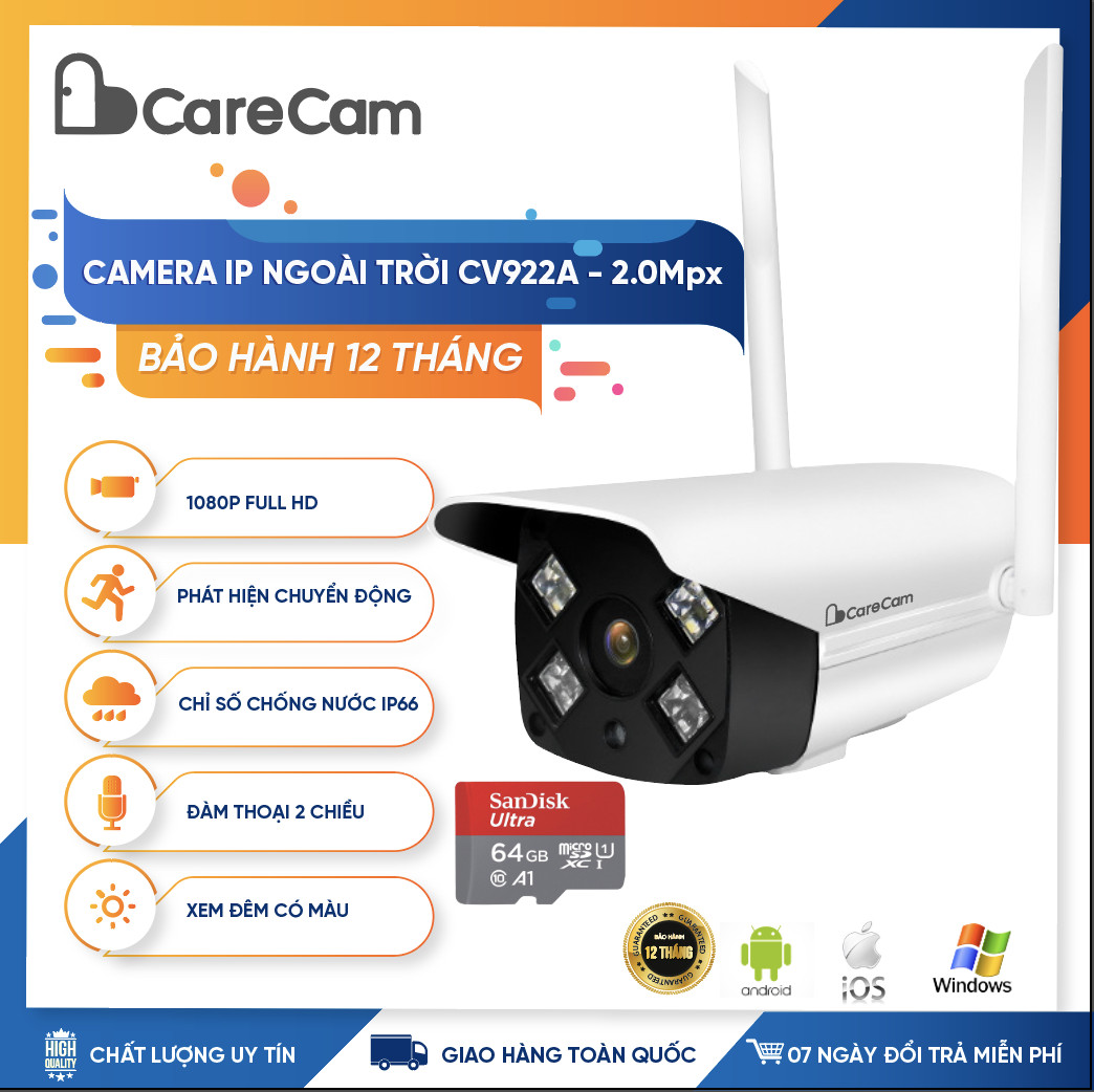 Camera wifi ngoài trời Carecam CV922A 2.0MP Full HD 1080P