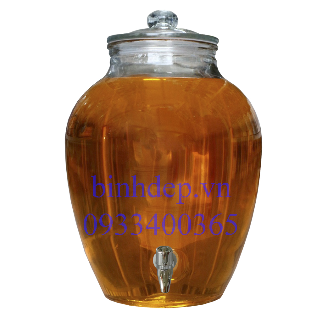 Bình thuỷ tinh ngâm rượu 10 lít có vòi kiểu dáng bí trơn