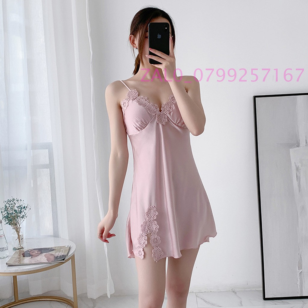 Đầm Ngủ FREESHIP Váy ngủ lụa 2 dây