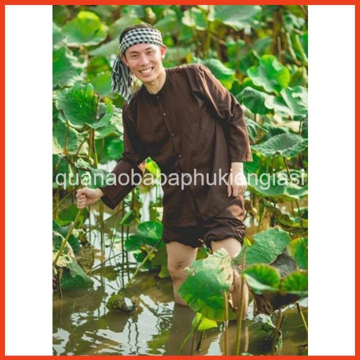 Bộ Quần Áo Bà Ba Miền Nam Màu Nâu Kém Khăn Đội Đẩu Dành Cho Nam