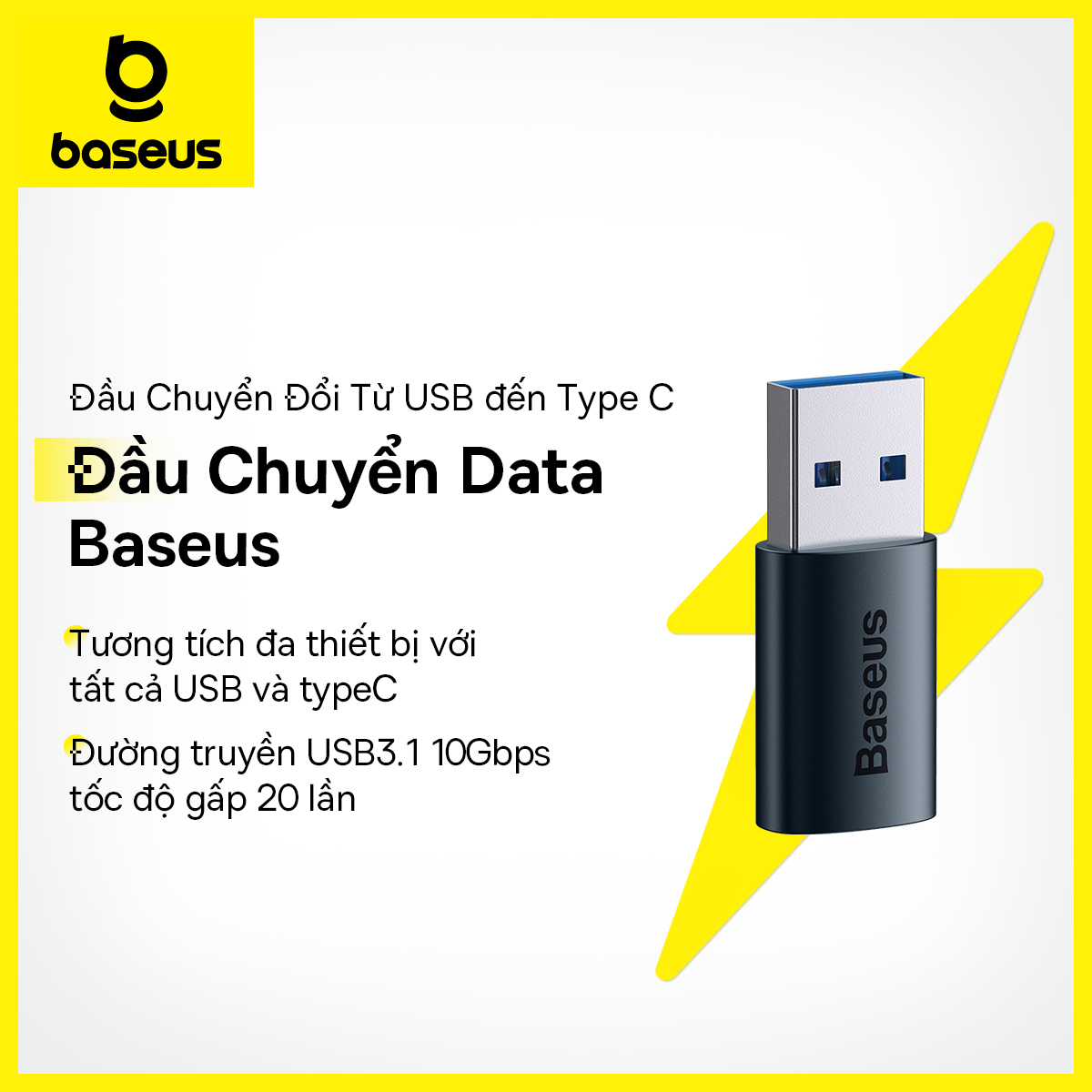 [USB => TYPE C] - Đầu chuyển đổi Baseus từ đầu USB - Type C