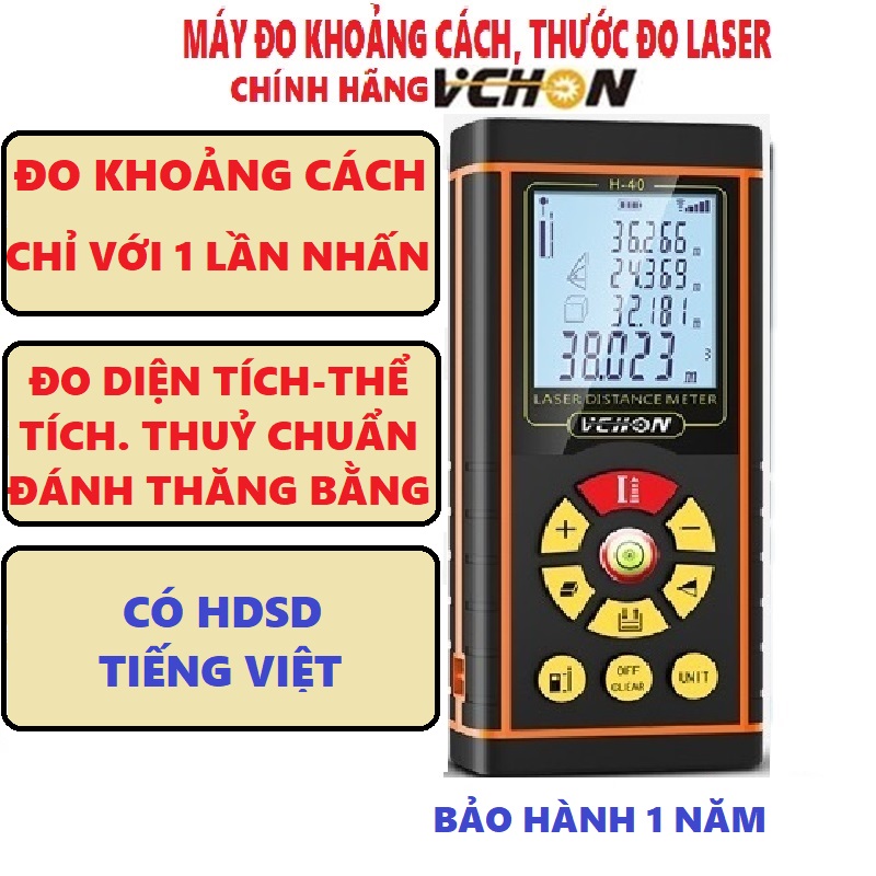 Thước điện tử, Máy đo khoảng cách bằng tia Laser H40, thương hiệu VCHON (Có HDSD Tiếng Việt)