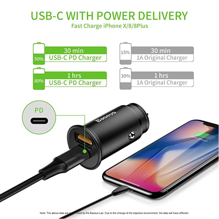 Tẩu sạc nhanh đa năng cho xe hơi, xe ô tô trang bị cổng Type-C và USB nhãn hiệu Baseus CCALL-AS01 Công suất 30W, Quick Charge 3.0 hỗ trợ PD