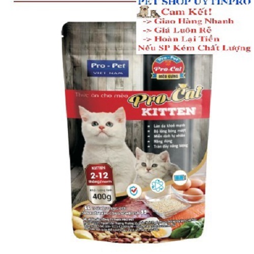[Hoàn tiền 10%]  THỨC ĂN HẠT CHO MÈO CON Pro-Cat Kitten Túi 400g Xuất xứ Pro-Pet Việt Nam - Pet shop Uytinpro