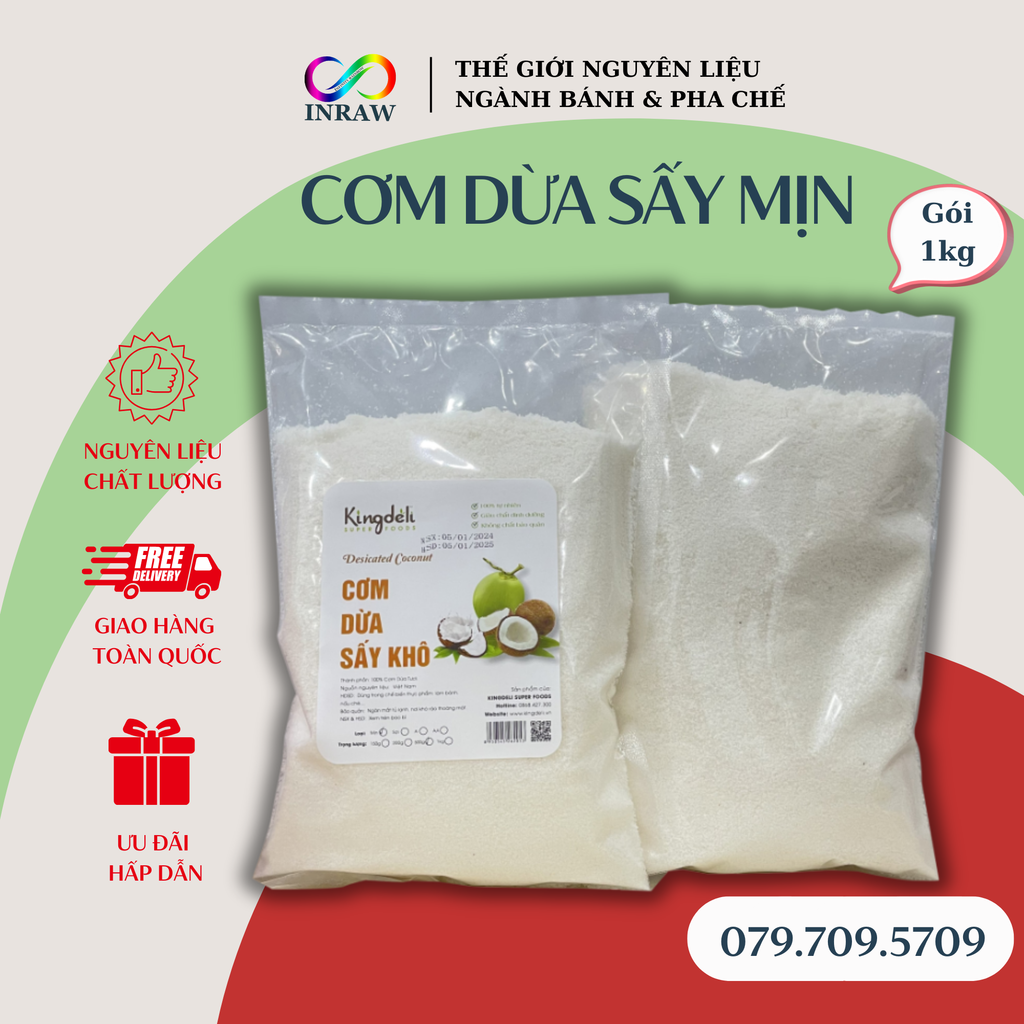 Cơm Dừa Sấy Khô Dạng Mịn Gói 500g - Giao thương hiệu ngẫu nhiên