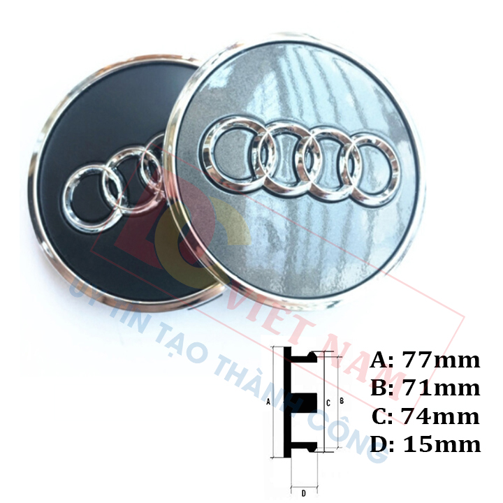 01 chiếc Logo chụp mâm, ốp lazang bánh xe ô tô Au.di Q7 AUD77 đường kính 77mm