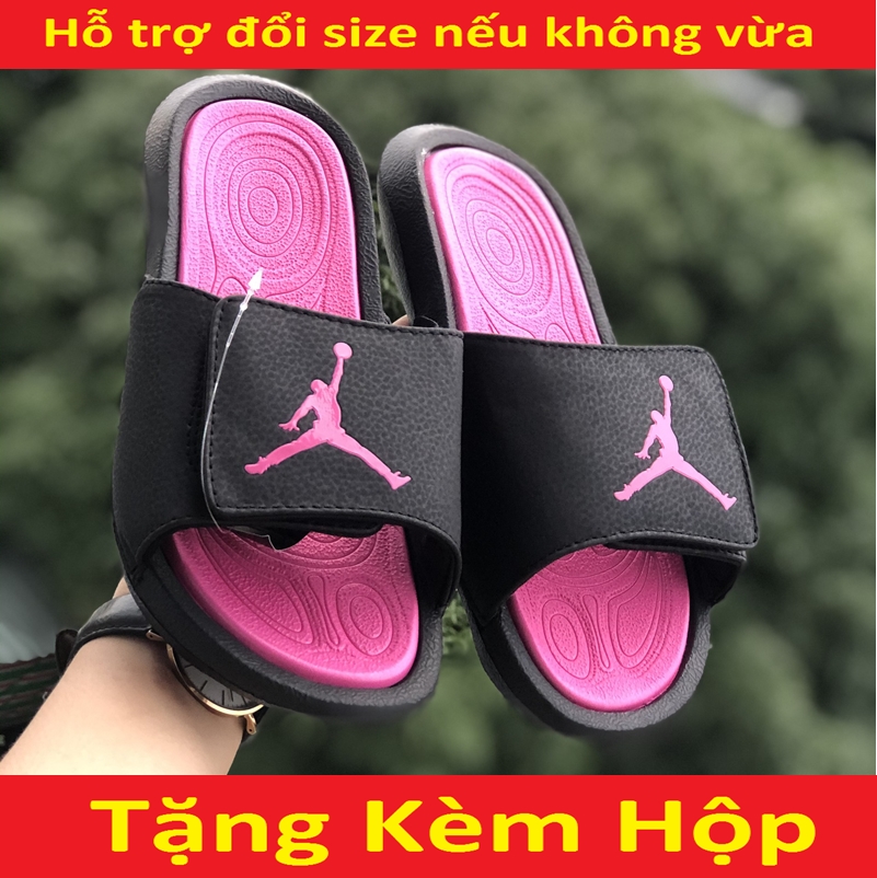 Dép quai ngang nữ jordan JD hydro 6 màu đen - hồng cực kỳ xinh xắn, đế êm nhẹ, lót êm giúp di chuyển liên tục, thoái mái - tặng hộp và ảnh thật