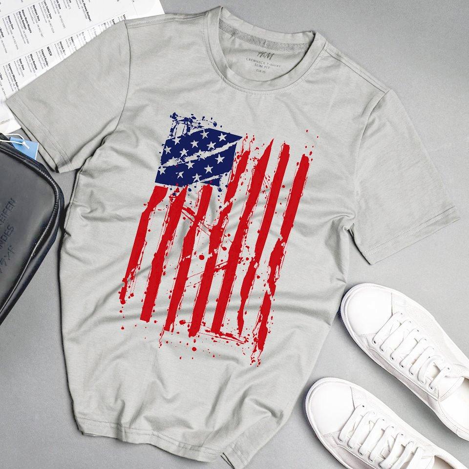 [Hoàn Tiền 15%] Áo phông nam cờ mỹ Hàn Quốc unisex