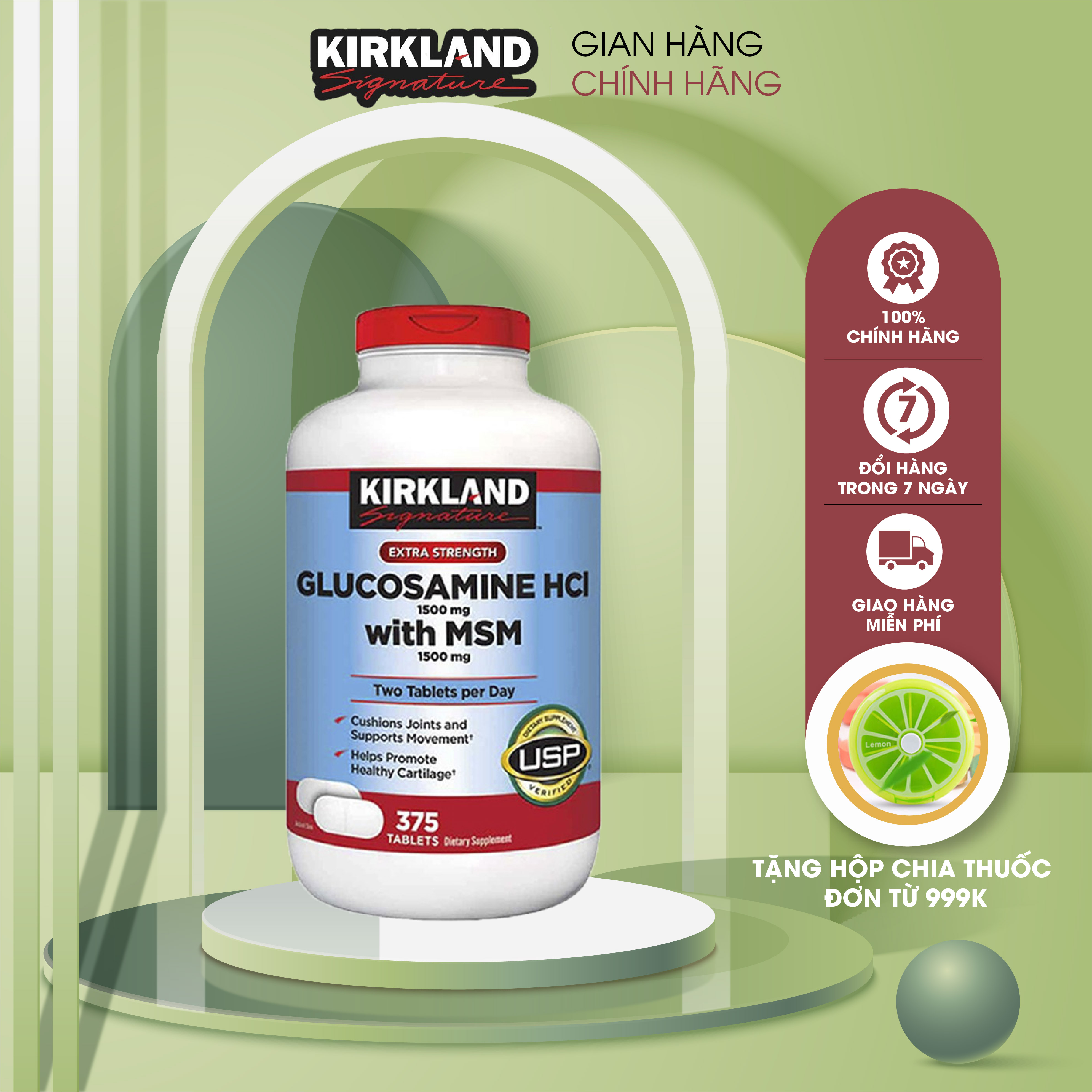 Viên uống Bổ xương khớp Kirkland Glucosamine HCL 1500mg With MSM 375 Viên