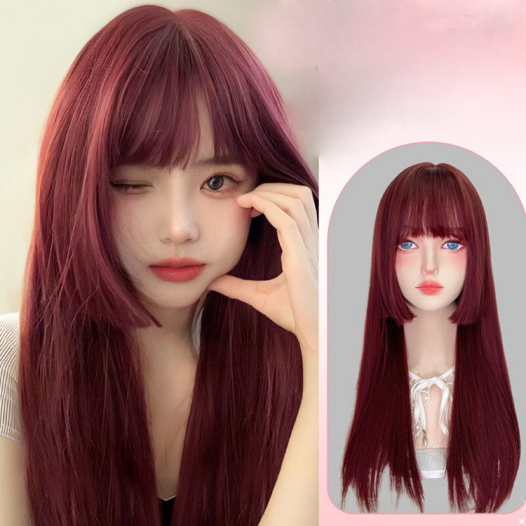 [TẶNG LƯỚI] Tóc giả nữ cả đầu thẳng dài mái hime - TG001