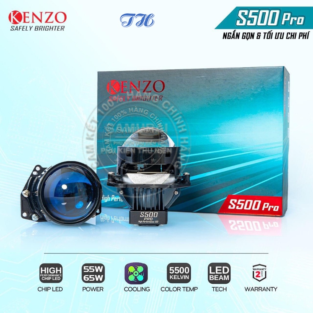 Đèn bi led kenzo s500 pro 2023 siêu ngắn, công suất 55/65w
