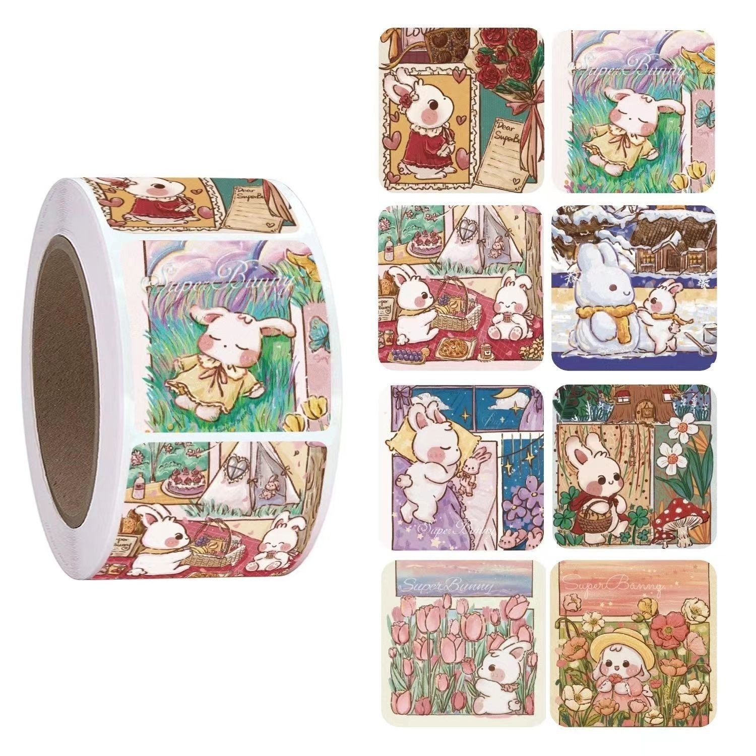Cuộn 500 tem Sticker vuông Sanrio dễ thương - 2.5cm