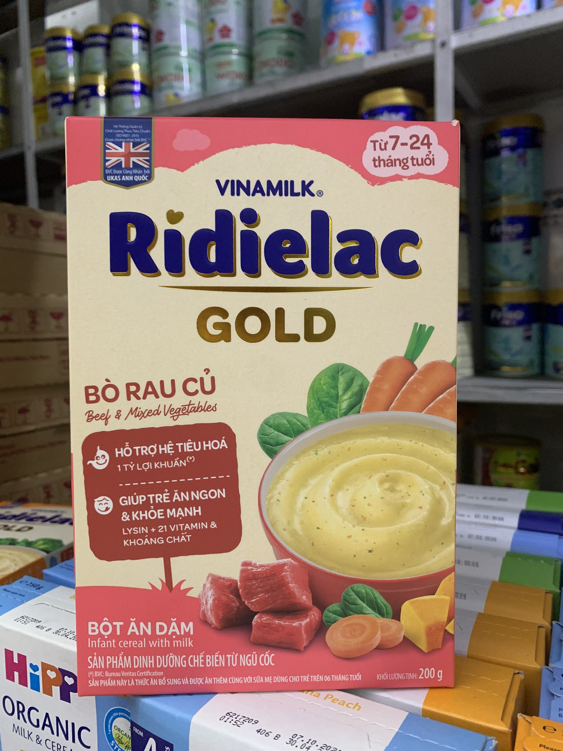 [MẪU MỚI] Bột ăn dặm RIDIELAC GOLD Bò rau củ - Hộp giấy 200g.