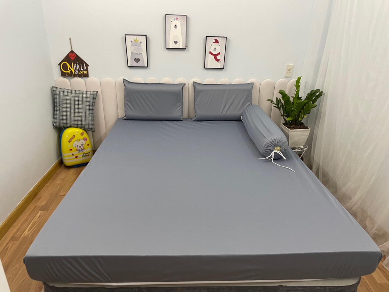Bộ ga thun lạnh màu trơn 4 món -gốm 1 drap + 2 vỏ áo gối nằm + 1 vỏ áo gối ôm