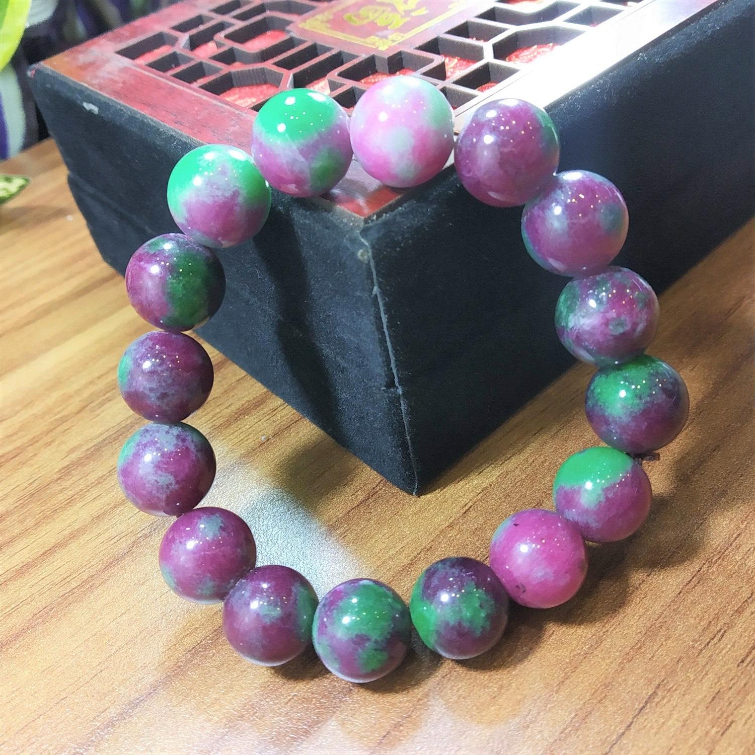 Vòng phong thủy, Vòng đá tự nhiên ruby Nam Phi đa sắc 12li